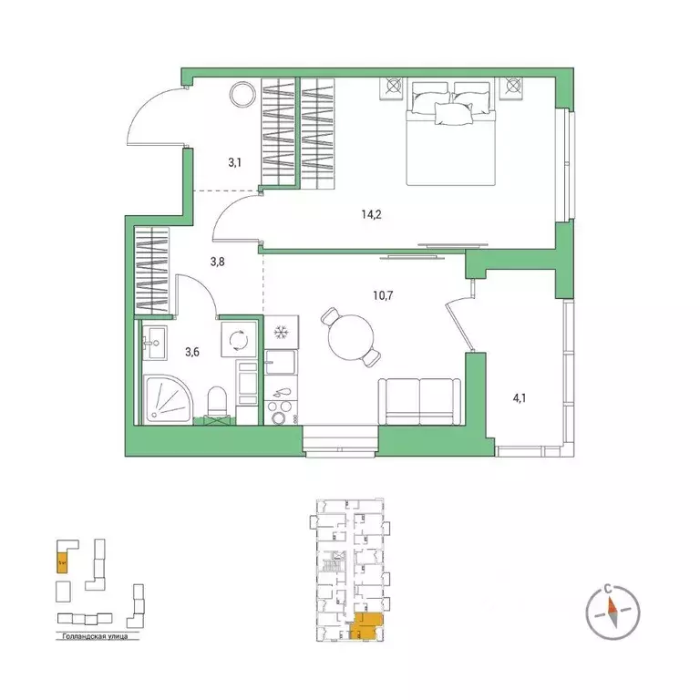 Квартира, 1 комната, 37.5 м - Фото 1