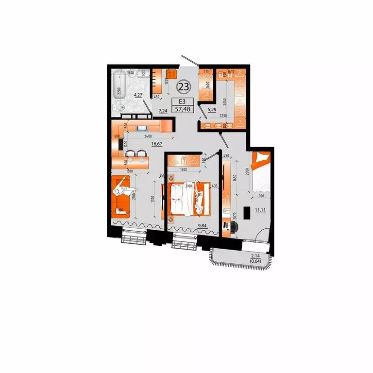 4-комнатная квартира: Владивосток, улица Капитана Шефнера, 25 (57.48 ... - Фото 2