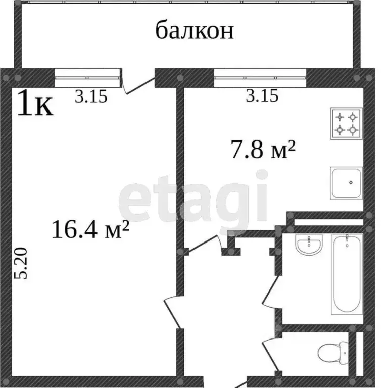 1-к кв. Белгородская область, Белгород Первомайская ул., 11 (28.8 м) - Фото 1