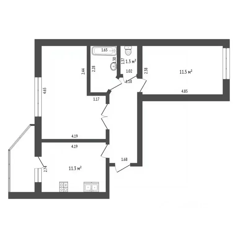 2-к кв. Тюменская область, Тюмень ул. Беляева, 33к2 (50.7 м) - Фото 2