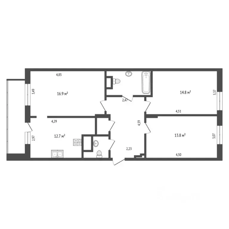 3-к кв. Тюменская область, Тюмень проезд Тихий, 2 (74.0 м) - Фото 1