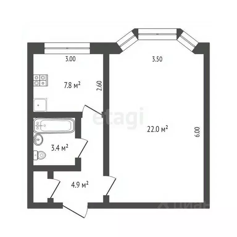 1-к кв. Ямало-Ненецкий АО, Новый Уренгой Надымская ул., 5 (39.7 м) - Фото 1