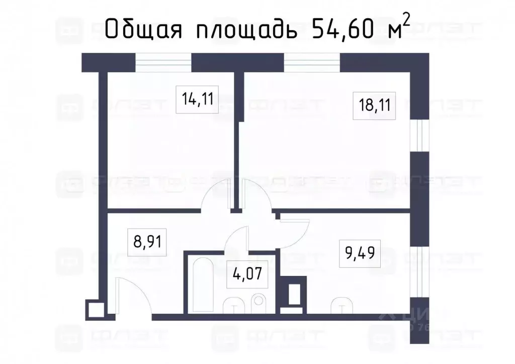 2-к кв. Татарстан, Казань ул. Братьев Батталовых, 20к2 (52.6 м) - Фото 2
