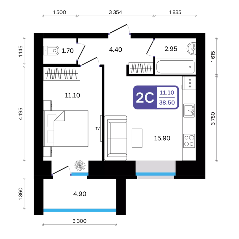 2-к квартира, 38.5 м - Фото 0