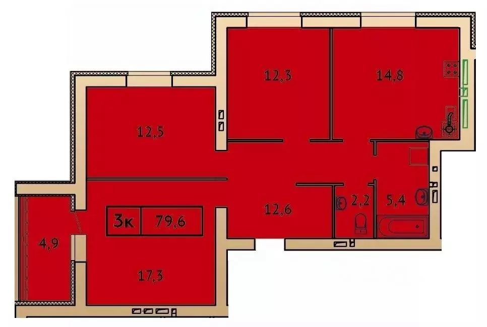 3-к кв. ивановская область, иваново лыжная ул. (79.6 м) - Фото 0