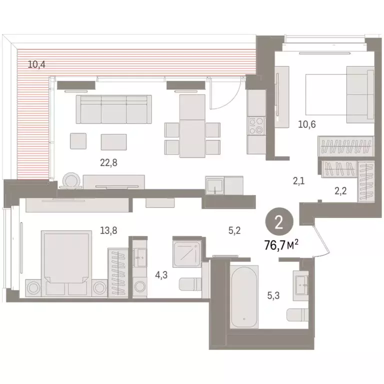 2-комнатная квартира: Тюмень, жилой комплекс На Минской (76.68 м) - Фото 1