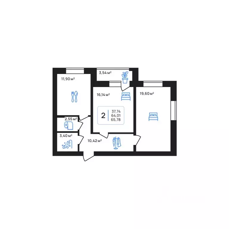 2-к кв. Липецкая область, Липецк Авторский жилрайон,  (65.78 м) - Фото 1