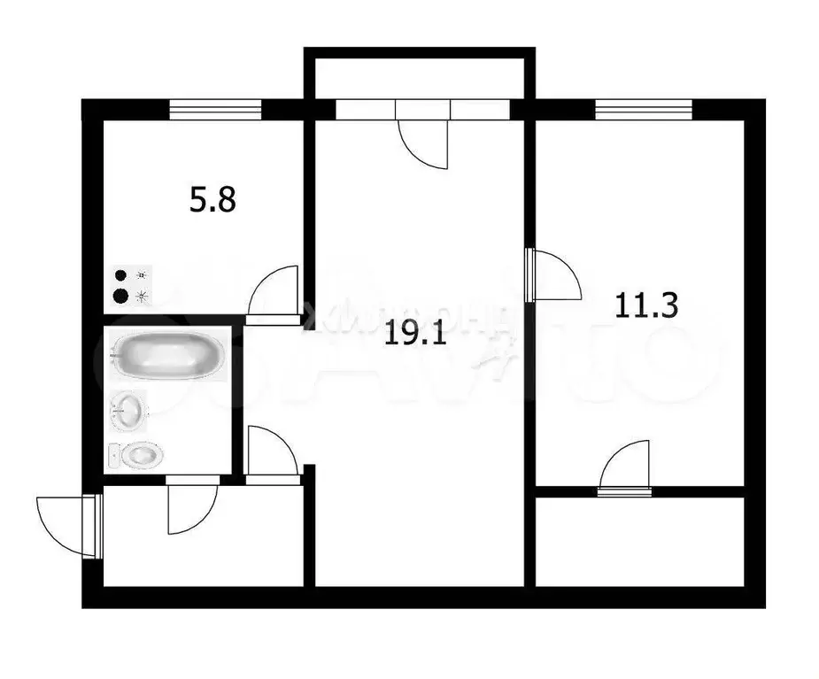 2-к. квартира, 46,5 м, 5/5 эт. - Фото 0