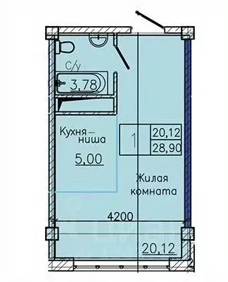 Студия Ставропольский край, Пятигорск ул. Ермолова, 28А (28.29 м) - Фото 1