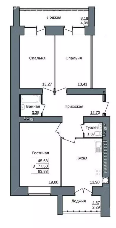 3-комнатная квартира: Йошкар-Ола, улица Ползунова, 23А (84 м) - Фото 1