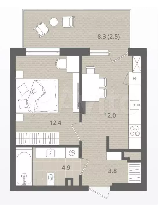 1-к. квартира, 36 м, 1/7 эт. - Фото 1
