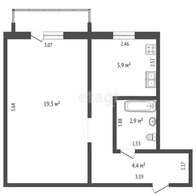 1-к кв. Башкортостан, Стерлитамак ул. Худайбердина, 182 (31.5 м) - Фото 1
