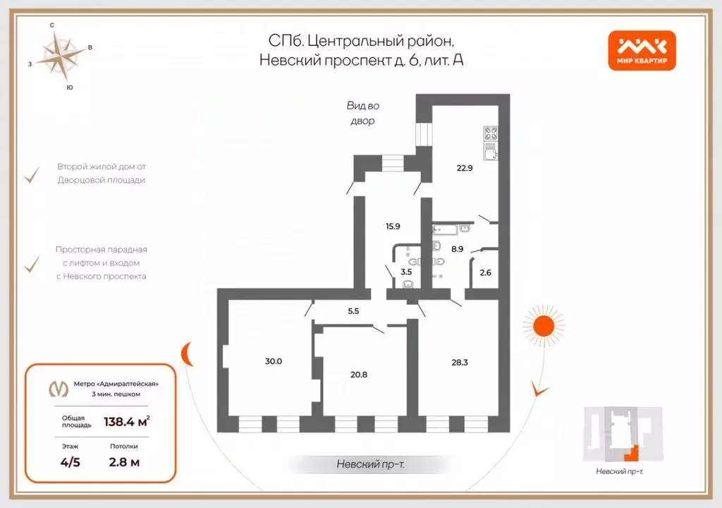 3-к кв. Санкт-Петербург Невский просп., 6 (138.4 м) - Фото 1