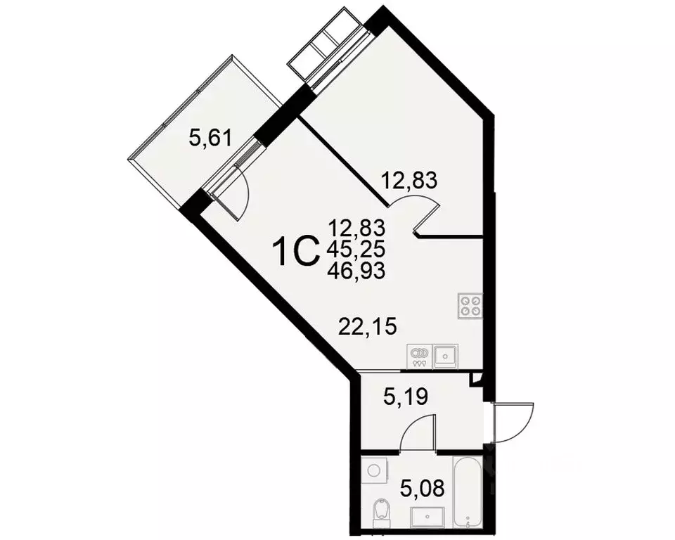 1-к кв. Тульская область, Тула Хлебная пл. (45.25 м) - Фото 0