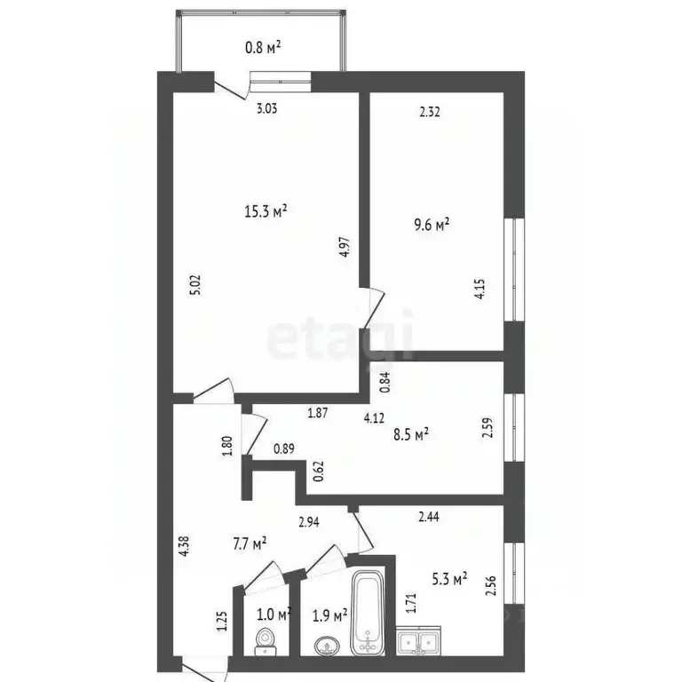 3-к кв. Башкортостан, Стерлитамак ул. Курчатова, 24 (50.1 м) - Фото 2