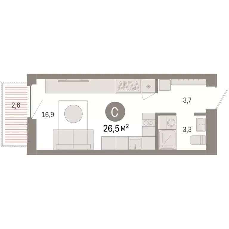 Квартира-студия: Тюмень, Мысовская улица, 26к2 (26.5 м) - Фото 1