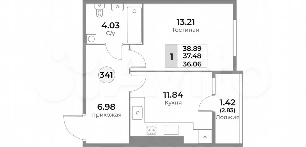 1-к. квартира, 37,5 м, 6/10 эт. - Фото 1