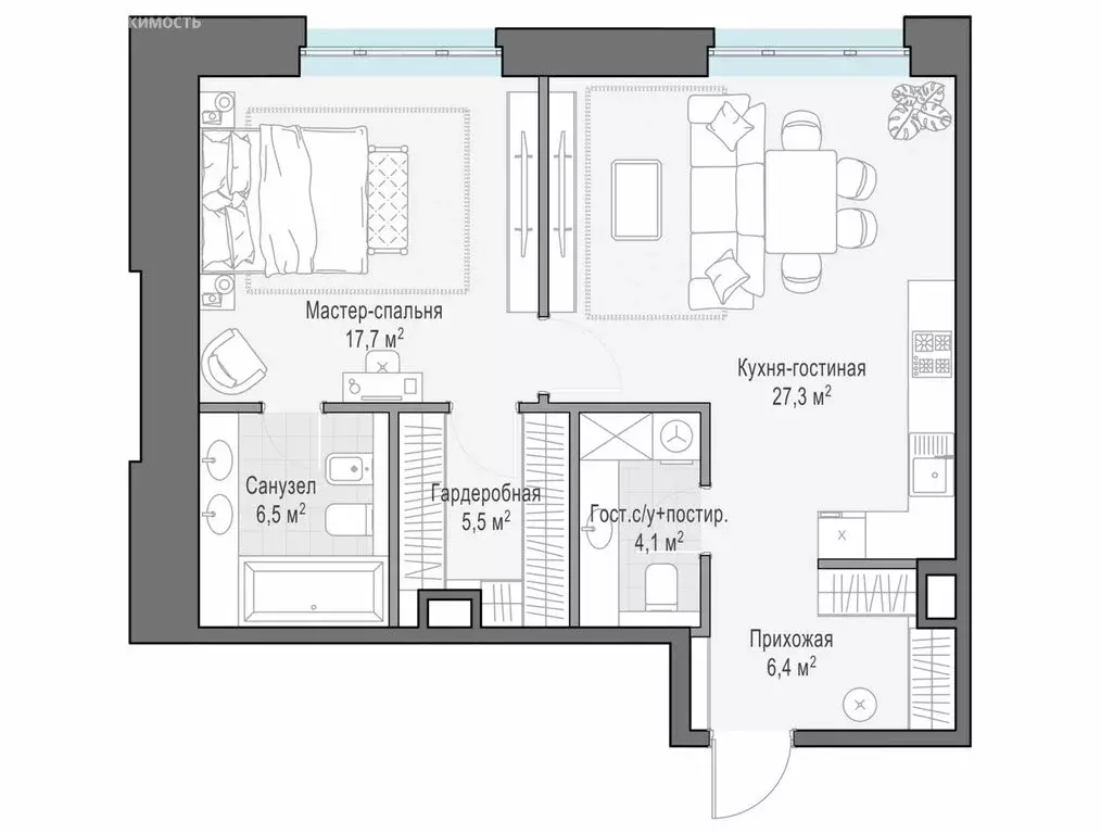 1-комнатная квартира: Москва, улица Ильинка, 3/8с4 (67.4 м) - Фото 1