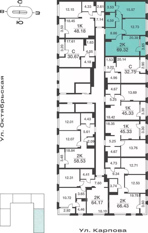 2-к кв. Тульская область, Тула ул. Карпова, 103А (69.32 м) - Фото 1
