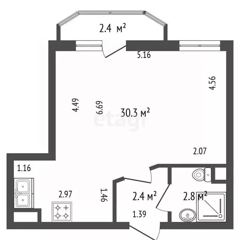 Студия Санкт-Петербург просп. Металлистов, 117 (35.5 м) - Фото 2