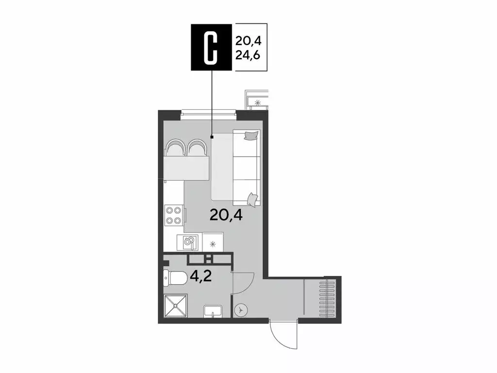 Квартира-студия: Краснодар, микрорайон Парк Победы (24.6 м) - Фото 1