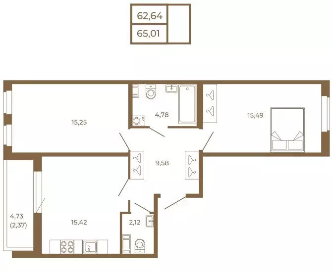 2-комнатная квартира: Сертолово, ЖК Новая История (65.01 м) - Фото 1