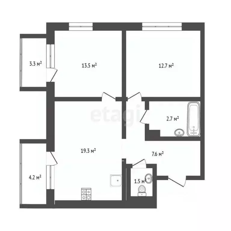 2-к кв. Тюменская область, Тюмень ул. Обдорская, 1 (60.3 м) - Фото 2