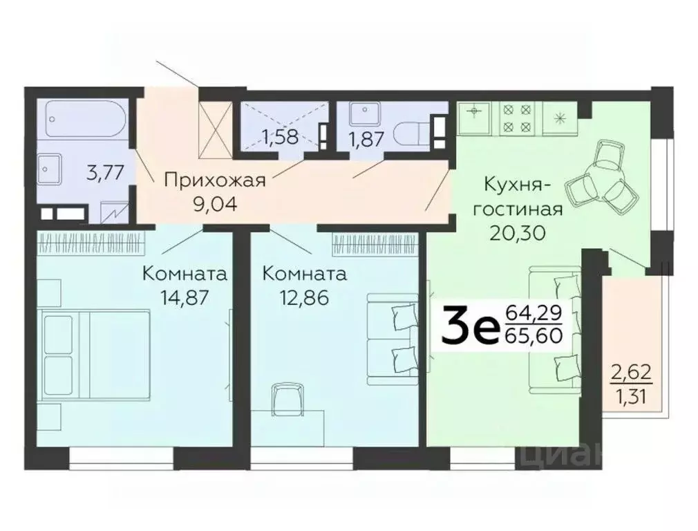 3-к кв. Воронежская область, Воронеж ул. 45-й Стрелковой Дивизии, 119 ... - Фото 0