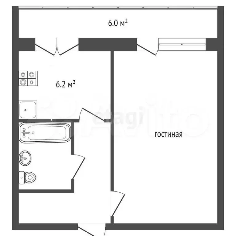 1-к. квартира, 31,4 м, 2/9 эт. - Фото 1