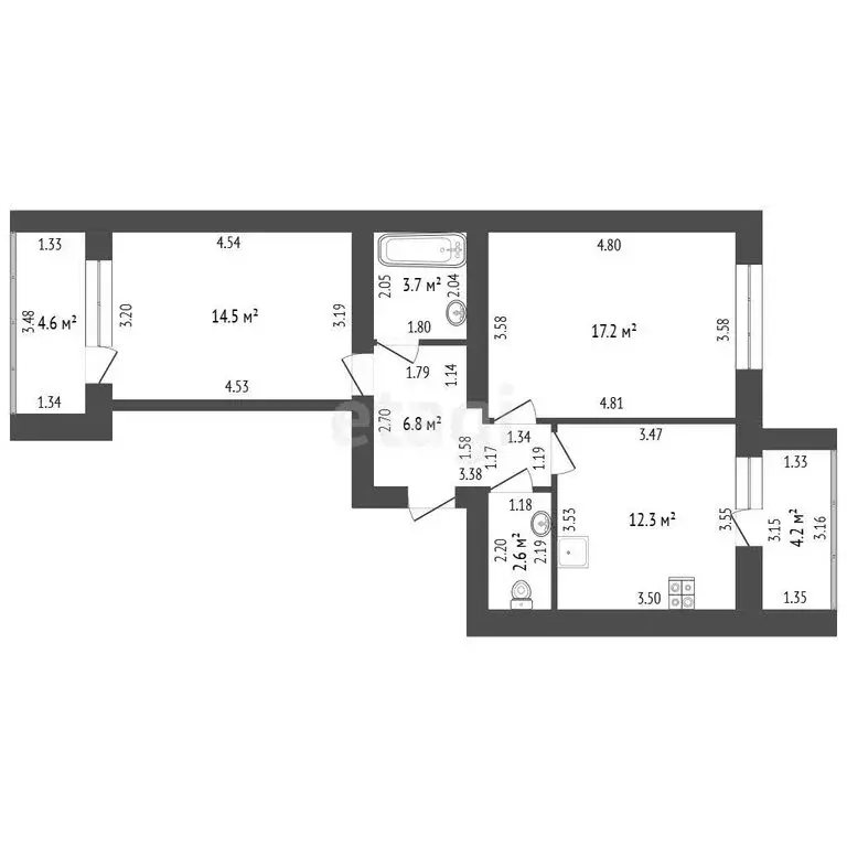 2-комнатная квартира: Стерлитамак, проспект Октября, 42 (57.1 м) - Фото 1