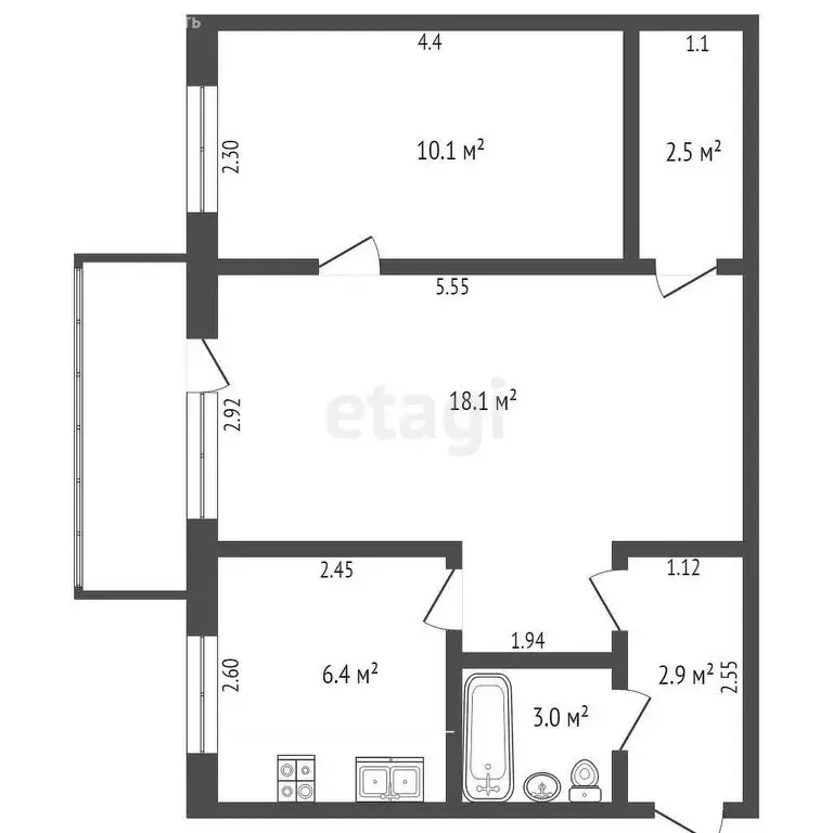 2-комнатная квартира: Якутск, улица Дзержинского, 34 (43 м) - Фото 0