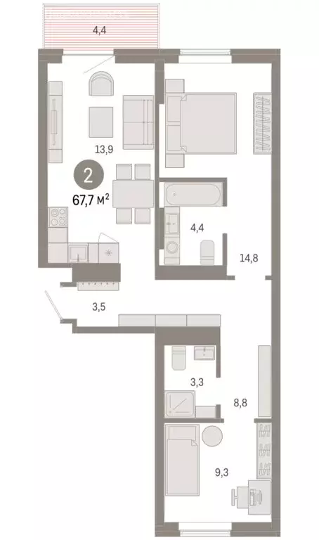 2-комнатная квартира: Омск, Кировский округ (67.69 м) - Фото 2