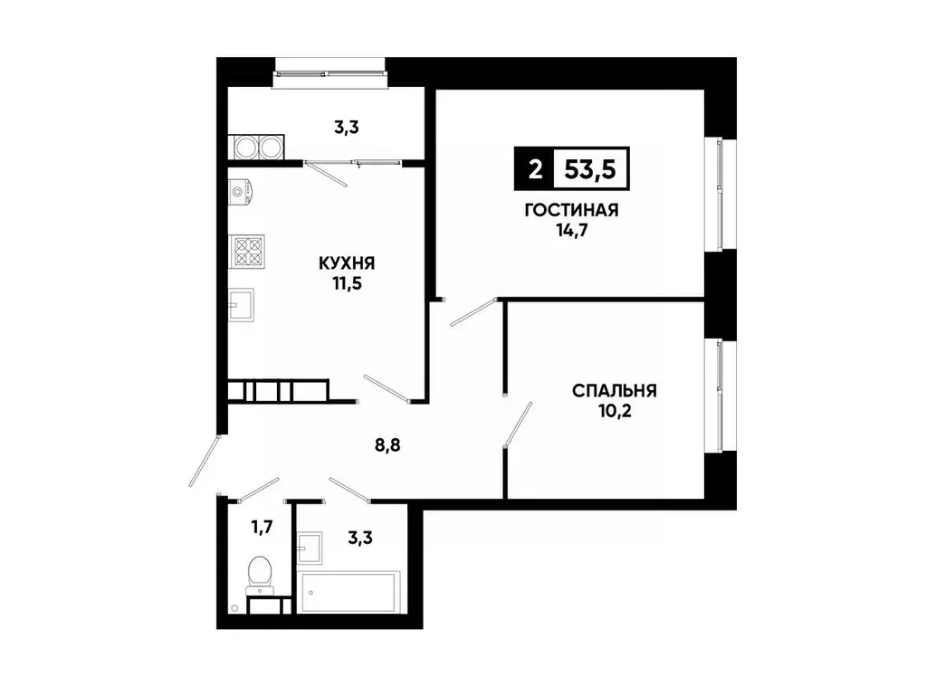 2-к кв. Ставропольский край, Ставрополь ул. Андрея Голуба, 12к8 (53.5 ... - Фото 0