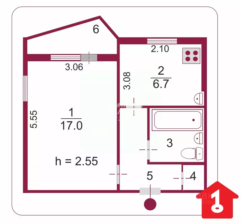 1-к кв. Омская область, Омск Волгоградская ул., 24Д (31.2 м) - Фото 2