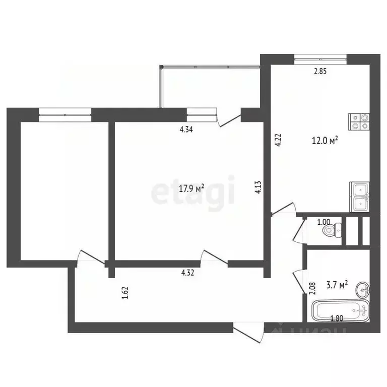 2-к кв. Ярославская область, Ярославль ул. Титова, 4 (43.0 м) - Фото 2