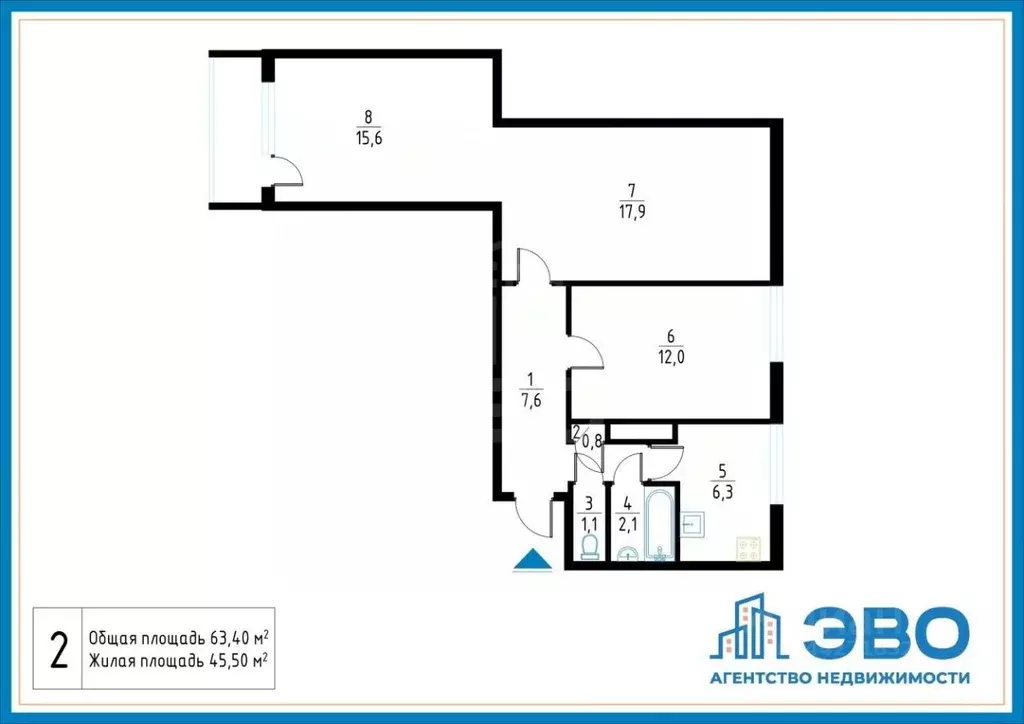 3-к кв. Санкт-Петербург ул. Руднева, 27К1 (63.4 м) - Фото 2