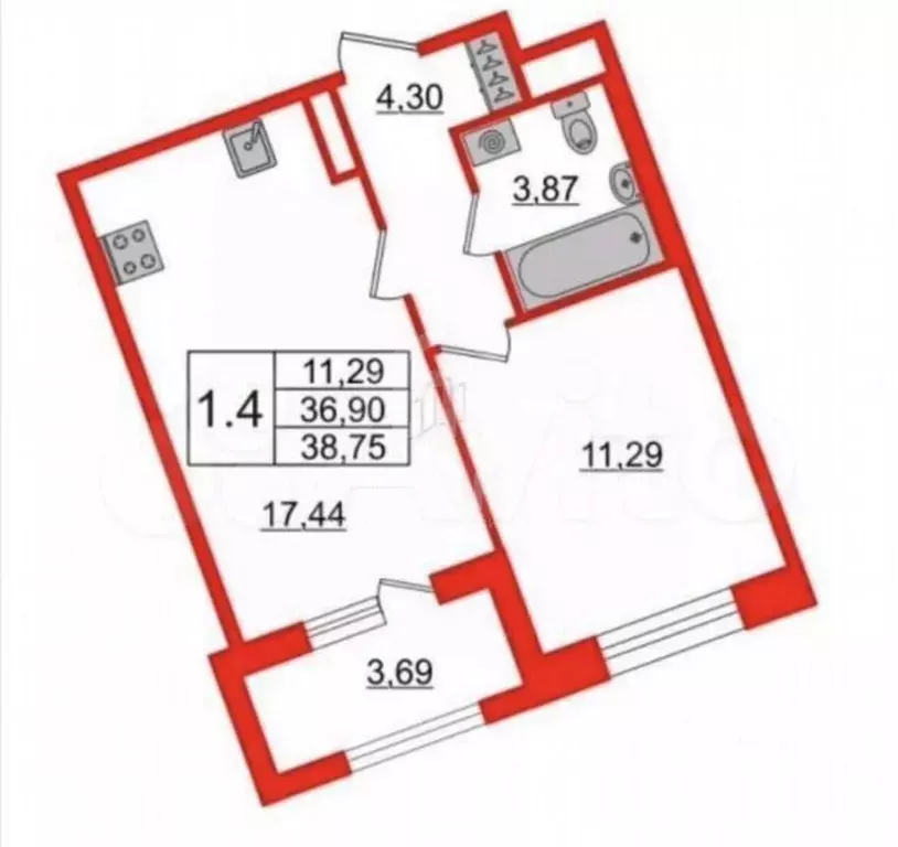 1-к кв. Санкт-Петербург Уральская ул., 23 (38.75 м) - Фото 2