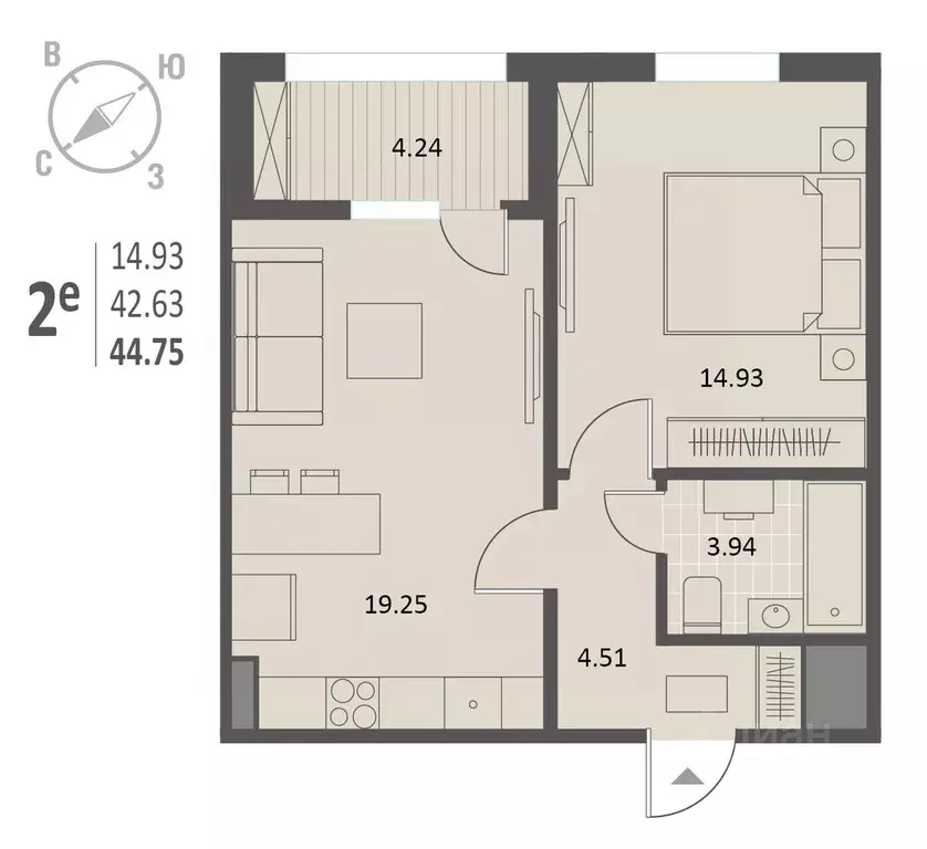 1-к кв. Воронежская область, Воронеж Краснознаменная ул., 72 (44.75 м) - Фото 1