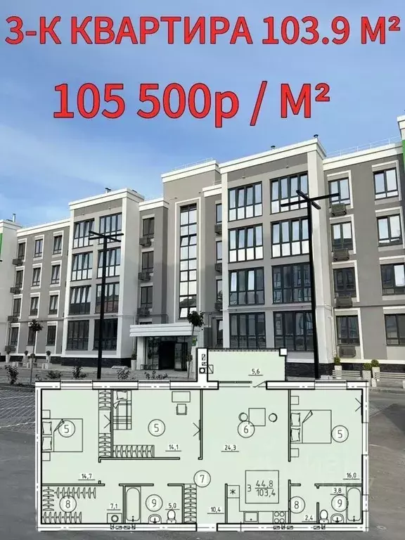 3-к кв. Брянская область, Брянск ул. Некрасова, 20 (103.0 м) - Фото 0