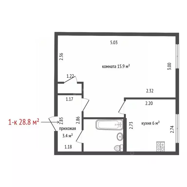 1-к кв. Свердловская область, Екатеринбург пер. Короткий, 9/20 (28.8 ... - Фото 2