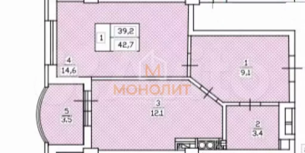 1-к. квартира, 42,7 м, 4/6 эт. - Фото 0