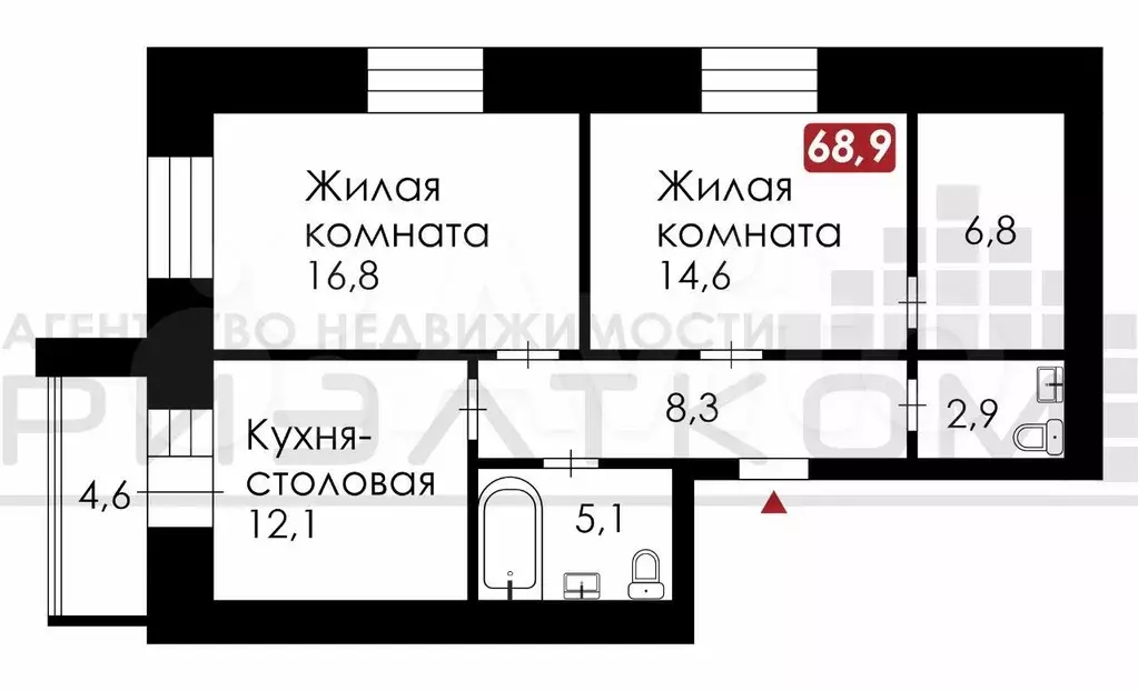 2-к. квартира, 69 м, 1/12 эт. - Фото 0