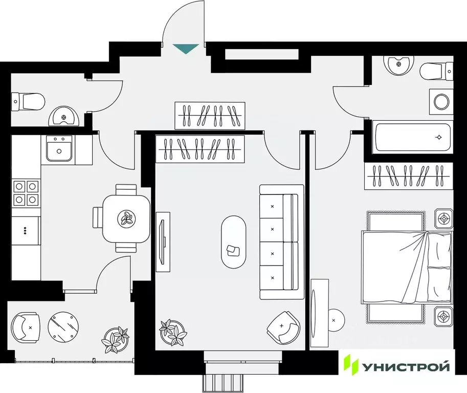 2-к кв. Татарстан, Казань 38-й кв-л,  (56.56 м) - Фото 0