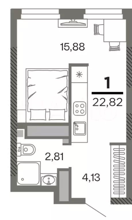 Квартира-студия, 22,8 м, 20/26 эт. - Фото 0