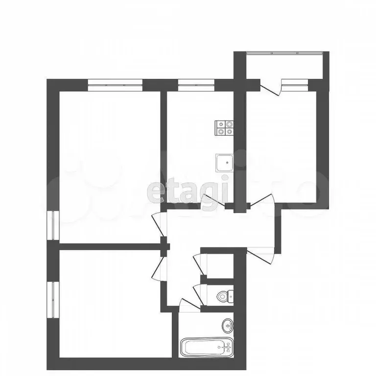 3-к. квартира, 60,8 м, 2/4 эт. - Фото 0