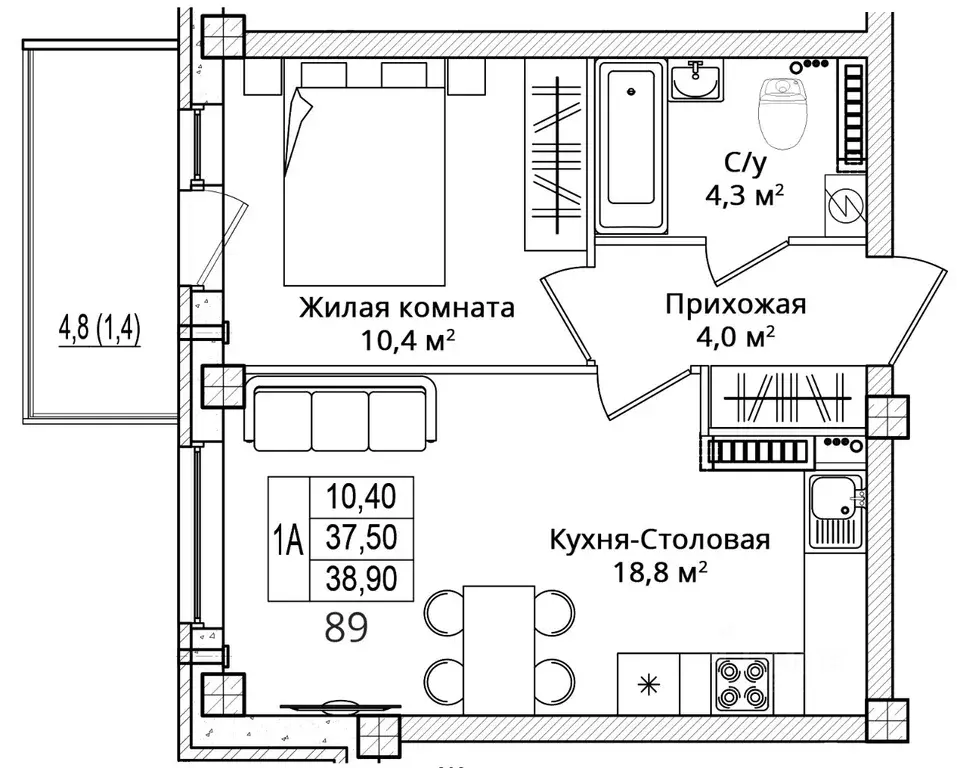1-к кв. Псковская область, Псковский район, Завеличенская волость, д. ... - Фото 1