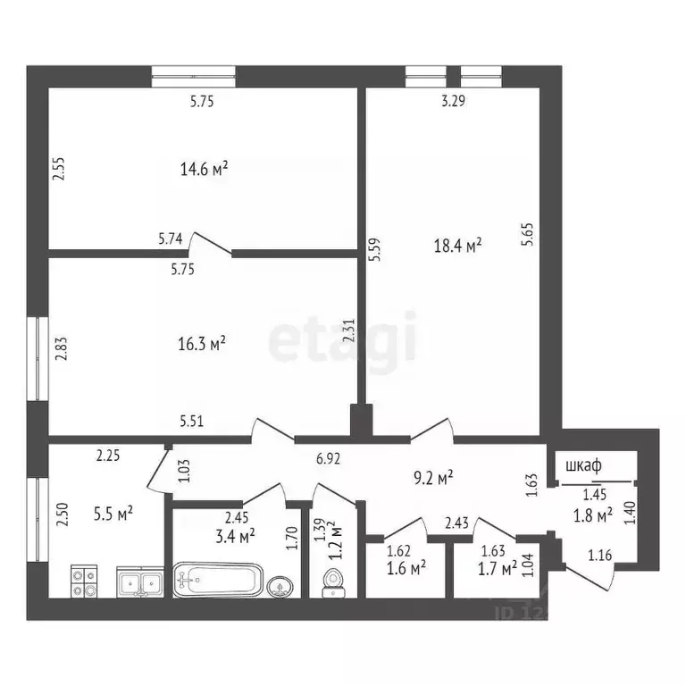 3-к кв. Тамбовская область, Тамбов ул. Гастелло, 22 (74.4 м) - Фото 2