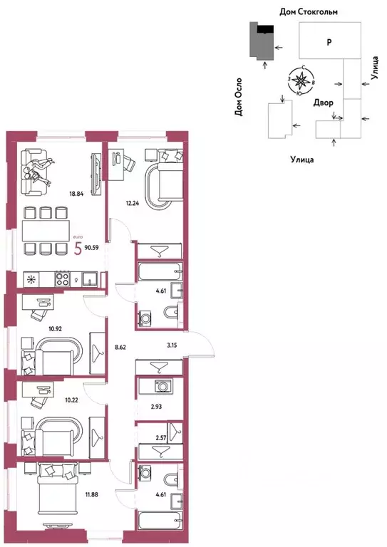 5-к кв. Тюменская область, Тюмень  (90.59 м) - Фото 0