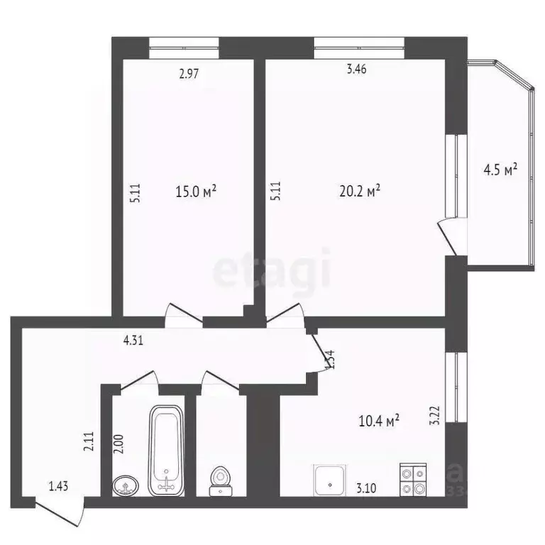 2-к кв. Тюменская область, Тюмень Солнечный проезд, 25к1 (62.4 м) - Фото 1