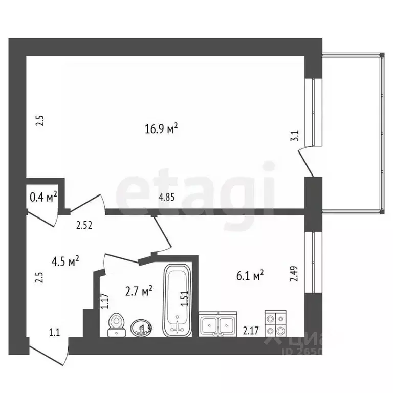 1-к кв. Севастополь просп. Генерала Острякова, 7 (31.8 м) - Фото 2